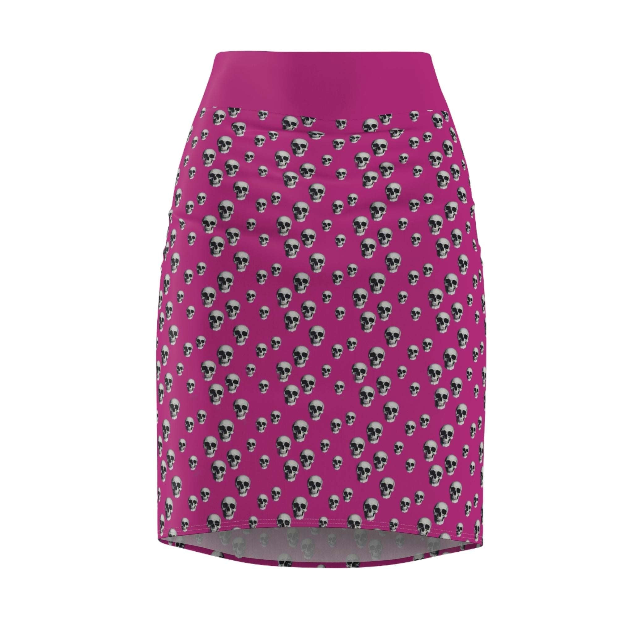Gothic Skull Pencil Skirt In Hot Pink | Edgy Fashion Statement | Women's AOP Skirt, Halloween Outfit, Alternative Style, Everyday Wear, Festival Look - CTDSF