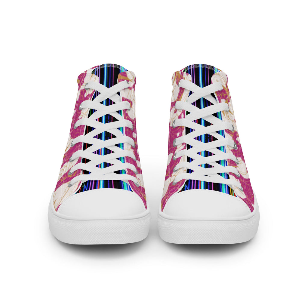 Pink Floral Men’s high top canvas shoes - CTDSF