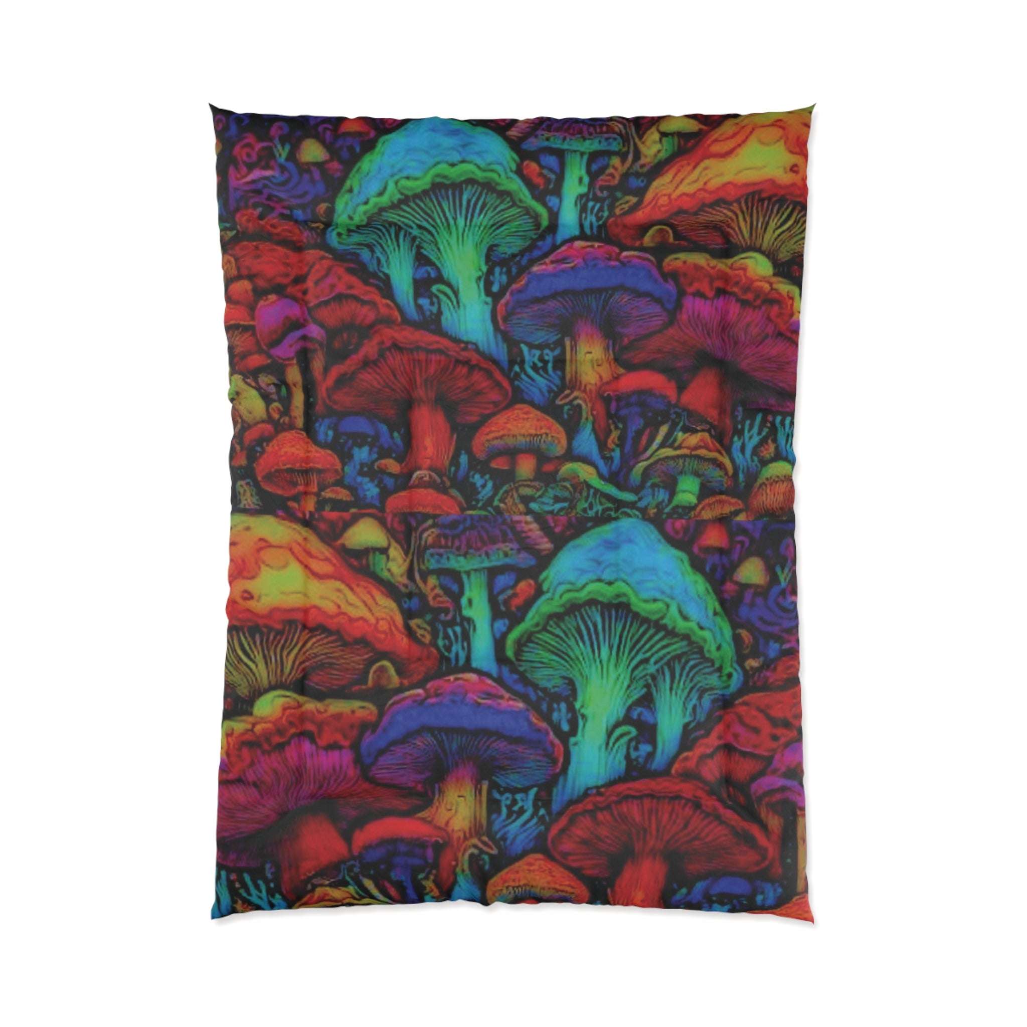 Vibrant Mushroom Comforter, Cozy Bedding for Bohemian Decor, Colorful Quilt for Home, Fantasy Bedroom Blanket, Unique Gift for Nature Lovers - CTDSF