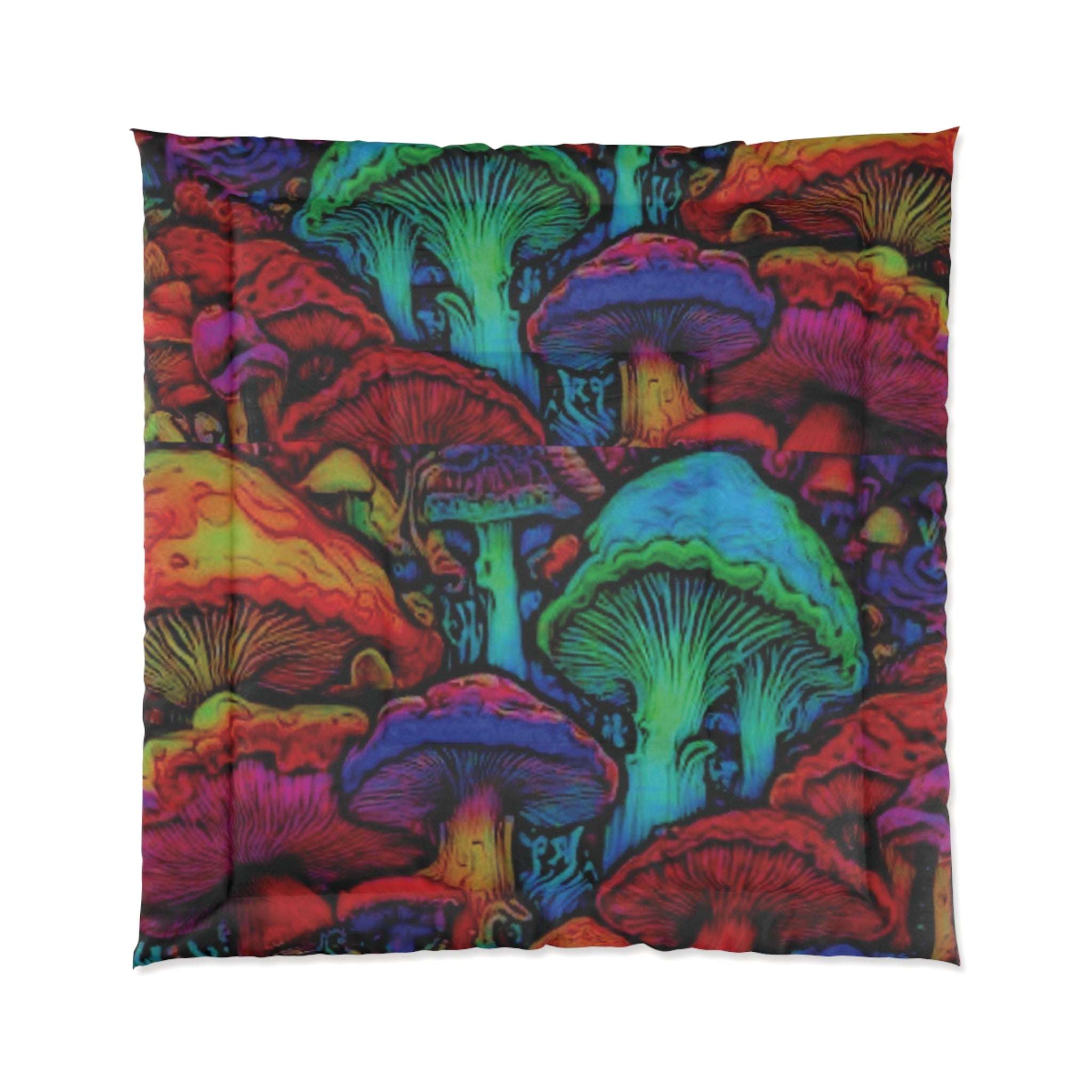 Vibrant Mushroom Comforter, Cozy Bedding for Bohemian Decor, Colorful Quilt for Home, Fantasy Bedroom Blanket, Unique Gift for Nature Lovers - CTDSF