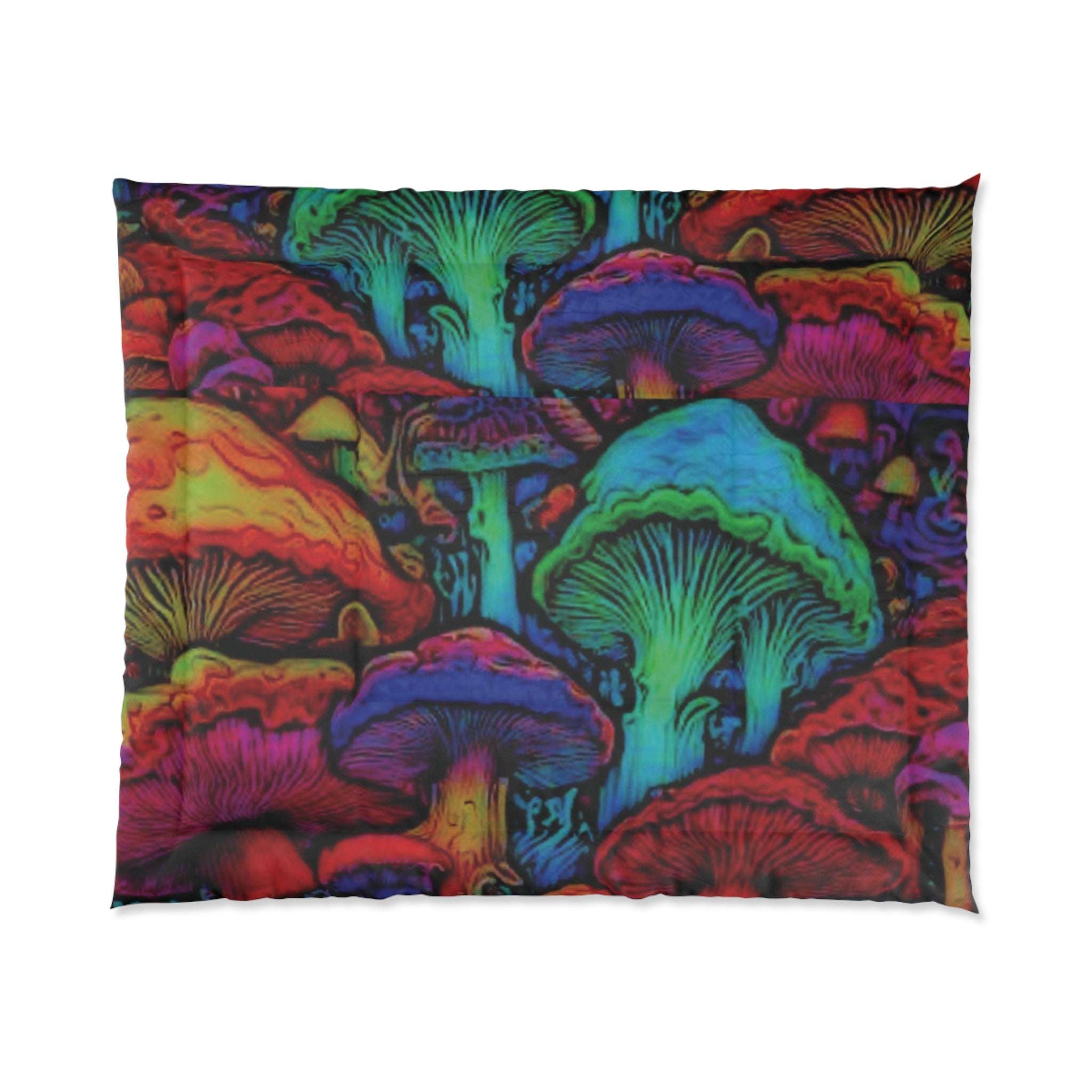 Vibrant Mushroom Comforter, Cozy Bedding for Bohemian Decor, Colorful Quilt for Home, Fantasy Bedroom Blanket, Unique Gift for Nature Lovers - CTDSF